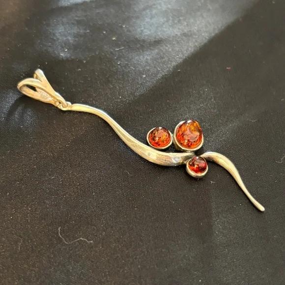 Vintage Sterling Silver Baltic Amber Modernist Pendant – 2.5” - Picture 3 of 3